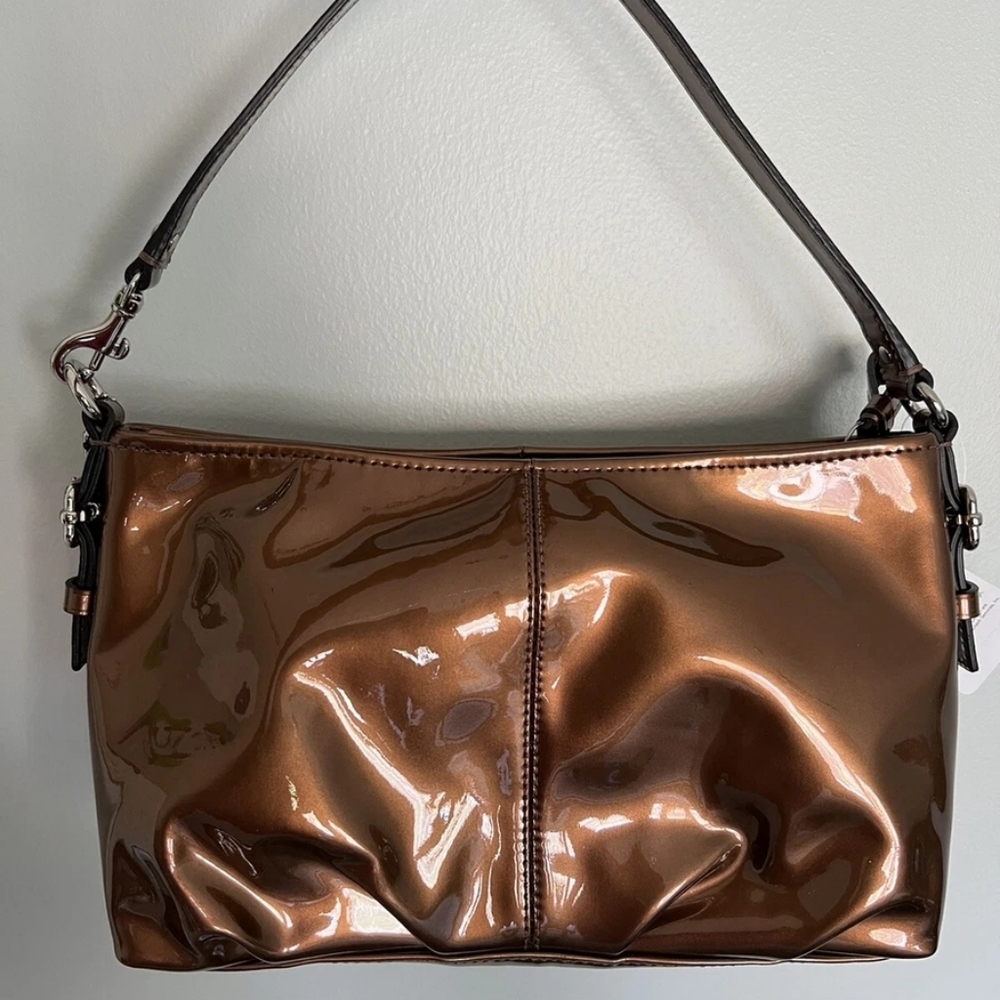 Coach Madison Patent Leather Demi Small Pleated Copper Handbag Pouch